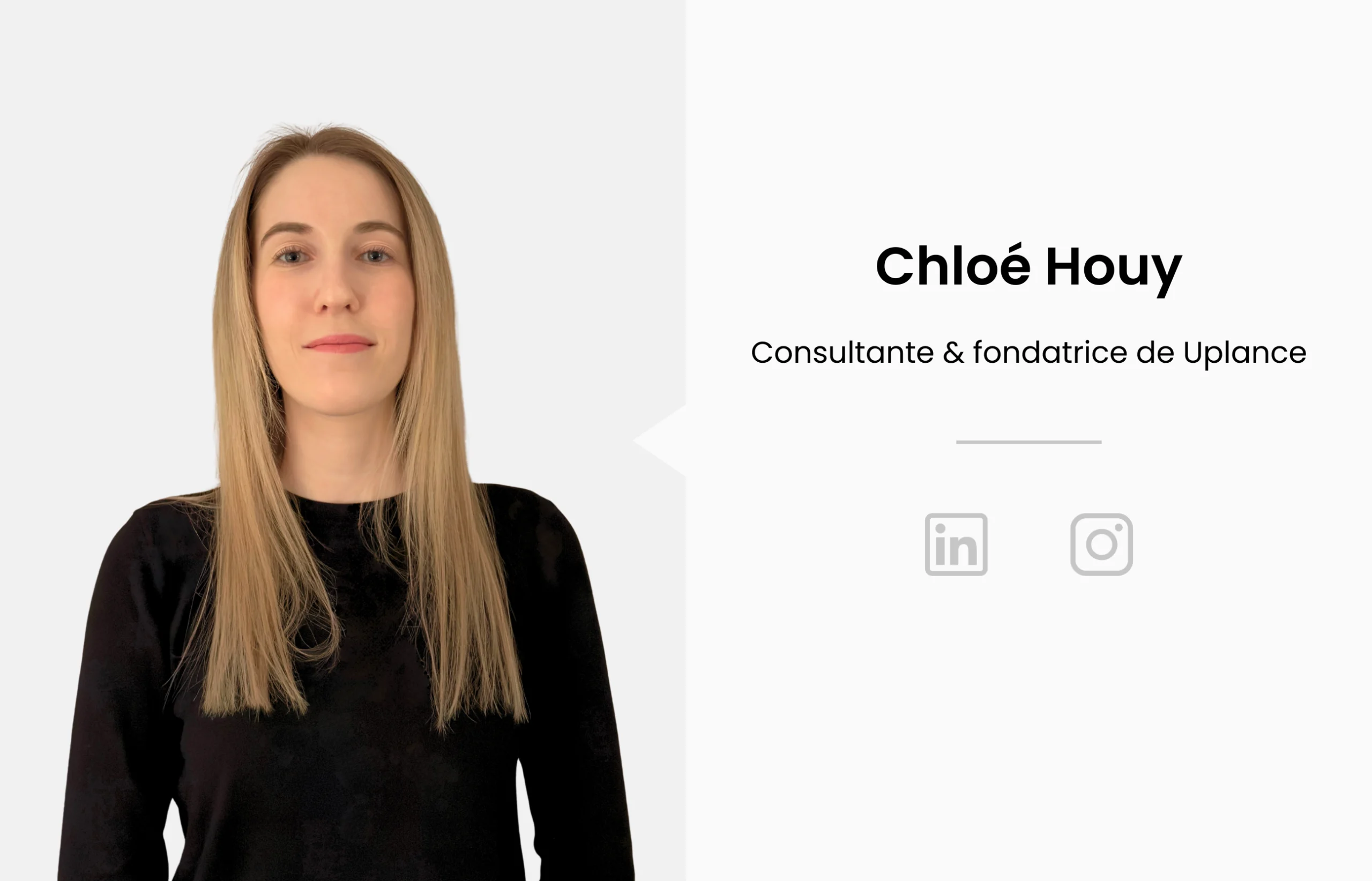 Portrait professionnel de Chloé Houy avec signature visuelle Uplance sur fond clair